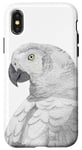 Coque pour iPhone X/XS perroquet gris africain congo aquarelle oiseau portrait