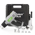 Heat Gun, Huepar Tools 2300W Professional Hot Air Gun 50℃- 660℃ with Large Digital LCD Display Industrial Hot Air Gun Kit Variable Temperature Control, with 10 Accessories and Carry Case