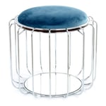 Pouf & Table d'Appoint "Comfortable" 50cm Bleu Pétrole & Argent