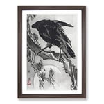 Big Box Art Crow & The Moon by Kawanabe Kyosai Framed Wall Art Picture Print Ready to Hang, Walnut A2 (62 x 45 cm)