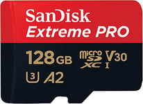 SanDisk 128GB Extreme PRO microSDXC card + SD adapter + RescuePro Deluxe, up to 200 MB/s, with A2 App Performance, for smartphones, action cameras or drones UHS-I Class 10 U3 V30