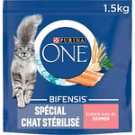 PURINA ONE Bifensis Chat Stérilisé Croquettes au Saumon pour Chats Adultes Sac de 1,5kg | Lot de 6