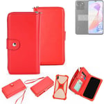 Wallet Mobile phone cover Honor X6a Phone protective Case red