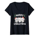 Womens Merry Christmas Cute Polar Bear Festive Lights Polar Bear V-Neck T-Shirt