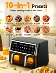 10L Dual Air Fryer, 2 Nonstick Drawers with Visible Window,10-In-1 Cooking Sync