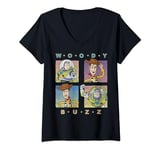 Disney Pixar Toy Story Woody and Buzz Panel Grid T-Shirt avec Col en V