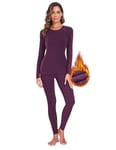 YADIFEN Thermals for Women Ultra Heated Base Layers Thermal Pyjamas Underwear Sets Ladies Long Sleeves Tops & Bottoms Long Johns Fleece Lined Leggings Dark Purple L