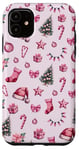 iPhone 11 Pink Christmas Pattern Santa Hat Candy Cane Coquette Bows Case