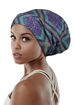 FocusCare – Bonnet de nuit pour femme avec doublure en satin, pour cheveux long, dreadlocks, taille S, violet et vert