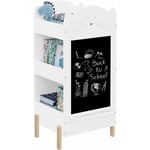 Bibliothèque Enfant en MDF + Bois massif, Meuble Rangement Enfant à 3 Niveaux, Étagère Livre pour Enfants avec Tableau, Blanc, WOLTU