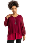 Roman Curve Womens Chiffon Top With Necklace - Purple Leather - Size UK 30-32