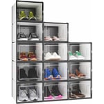 Toolive - Boîte à chaussures, Lot de 12 boite Rangement Chaussures en Platique Transparente, Empilable et Pliable, pour chaussures jusqu'à la