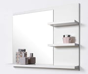Miroir de Salle de Bain avec Tablette, 60 cm, Blanc, Fixation Murale, P