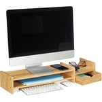 Support pour moniteur en bambou, rehausseur d'écran, tablette pc, espace rangement, hlp 12x70x19 cm, naturel - Relaxdays