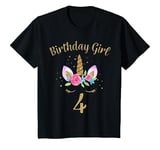 Youth 4 Year Old Birthday Girl Unicorn Shirt 4th Birthday Outfit T-Shirt