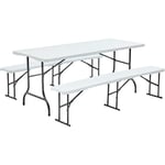 Rekkem - Table pliante 180 cm et 2 bancs pliables