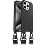 OtterBox React Lanyard coque avec MagSafe pour iPhone 15 Pro, coque de protection ultra fine avec collier, sangle réglable et amovible, testé selon les normes militaires, Noir, Livré Sans Emballage