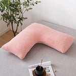 LSC Pregnancy V Pillow Teddy Fleece V Shaped Pillow with Pillowcase Nursing, Maternity and Orthopaedic Support Pillows Soft Warm Fleece Hollowfiber Filling for Head, Neck and Back (Pink)