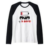 Mum of 2 Boys Low Battery Mummy of Two Boys Funny Mother Raglan Baseball Tee