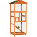 Pawhut - Volière cage à oiseaux - 2 portes tiroir déjection coulissant échelle toit bitumé - bois sapin pré-huilé