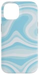 iPhone 14 Retro Liquid Light Blue Swirl Aesthetic Striped Pattern Case