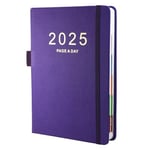 2025 Diary A5 Day Per Page, From Jan to Dec, Productivity A5 Daily Planner, Full Year Daily Planner with Colorful Monthly Tabs, Fine Inner Pocket, 5.9" × 8.5"（Purple）