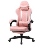 GTPLAYER Chaise Gaming Bureau Ergonomique Fauteuil Gaming Leathaire, accoudoir inclinable, avec Repose-Pieds Rose