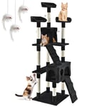 Juskys Arbre à Chat XXL Amy - Arbre à Chat avec grottes, Aires de Repos, échelles et Troncs en sisal - Arbre d'escalade Stable pour Chats- Noir, 170cm (Paquet de 1)