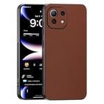 TAUYN Coque pour Xiaomi Mi 11 Lite 4G / 5G / 5G NE, Ultra-Fin Premium PU Cuir Back et Monture en Silicone Souple Etui, Antichoc, Anti-Rayures Bumper Housse. - Brun