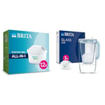 BRITA MAXTRA PRO All-in-1 Water Filter Cartridge 12 Pack (New) - Original BRITA Refill & Glass Water Filter Jug Light Blue (2.5L) Starter Pack incl.3X MAXTRA PRO All-in-1 Cartridge