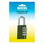 MICEL - 13359 - Cadenas de sécurité à arc normal, avec fermeture à combinaison à 4 chiffres, couleur verte, 75 x 30 x 13 mm, diamètre de l'arc Ø 5 mm