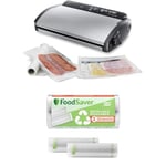FoodSaver Machine Sous Vide, avec compartiment de rangement pour rouleau et cutter et 3 vitesses d'aspiration + d’Emballage sous Vide, Plastique, Rouleaux recyclables