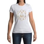 T-Shirt Femme Col Rond Buddha Dore Lotus Meditation Bien Etre Buddhisme Mandala