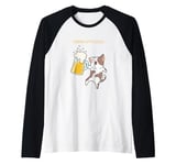 Drink Up Pussies Cat With Beer Mug Humor Raglan Baseball Tee