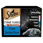 144 X 85g Sheba Fine Flakes Luxury Adult Wet Cat Food Mixed Fish In Gravy