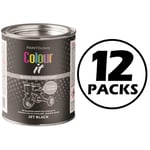 12X Paint Factory Jet Black Gloss Tin Paint Fast Drying Interior Exterior 300ml