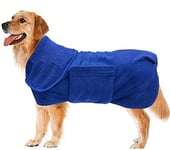 Geyecete Peignoir Chien en Microfibre Super Absorbante,Serviette Chien,Sac de séchage Rapide pour Chien,Manteau de séchage pour Animaux, Convient pour Moyen Grand Chien-Bleu-M