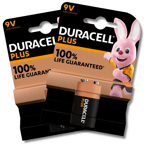 DURACELL 9v PP3 Battery Alkaline Block Smoke Alarm LR22 MN1604 Plus Power 2 Pack