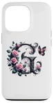 Coque pour iPhone 13 Pro Letter G Initial Floral Monogram Rose Pink Flower Butterfly