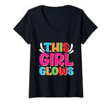 Womens This Girl Glows For Kids Tie Dye Bright Colors 80's And 90's V-Neck T-Shirt