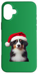 iPhone 16 Plus Miniature American Shepherd With Santa Hat Christmas Xmas Case