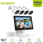 4CH Kits de Vidéosurveillance 10.1''Moniteur lcd 1080P 4 Caméra Extérieure/Intérieure Vision Nocturne Accès Distance Sécurité Caméra Système - Sannce