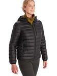 Marmot Wm's Highlander Hoody, Veste chaude en duvet, manteau d'hiver isolé à capuche, doudoune respirante, veste d'extérieur légère et empaquetable, coupe-vent, Black, S Femme