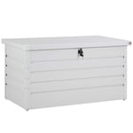 Coffre de rangement en métal Blanc 120x62x63 cm 360L Verrouillable Vérin à gaz Extérieur Coffre jardin