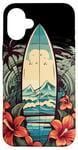 Coque pour iPhone 16 Plus Planche de surf vintage motif hibiscus plage palmiers