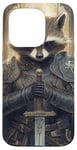 Coque pour iPhone 15 Pro Carte de tarot raton laveur médiéval Fantasy Knight Battle