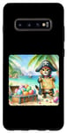 Coque pour Galaxy S10+ Chat pirate avec carte au trésor des œufs de vacances Pâques