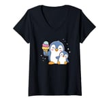 Womens Cute Penguin Family Ice Cream Lovers V-Neck T-Shirt