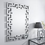 Venetian Large 100cm x 66cm Silver Patterned Mirrored Frame Rectangular Hallway Bedroom Living Room Wall Mirror