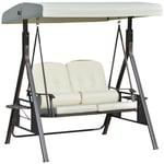 2-sits Hollywood Swing Garden Swing med soltak, kudde och bricka, metallram, polyesteröverdrag, beige, 162x118x173cm